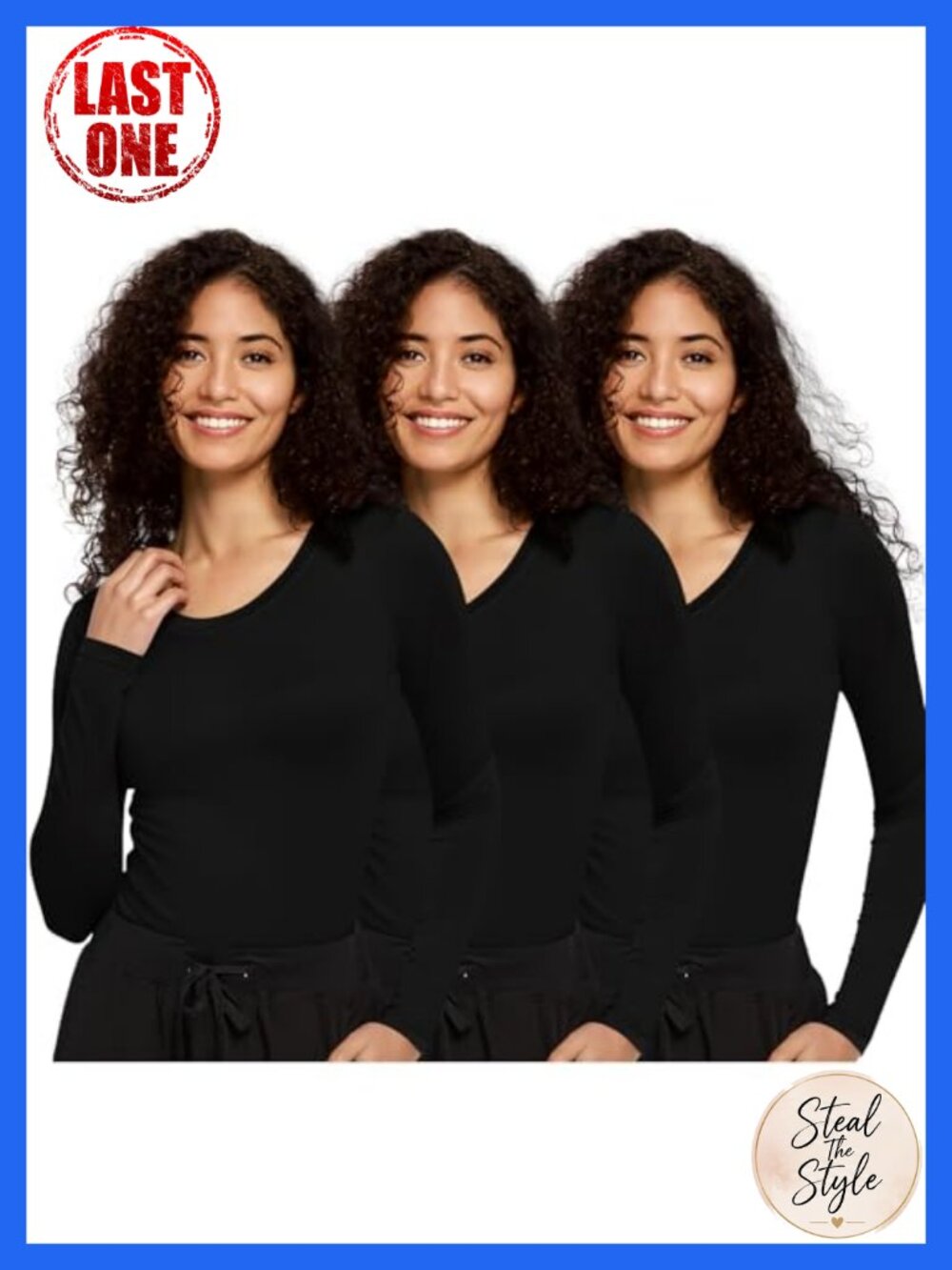3 Pack Underscrub Long Sleeve Crew Neck Slim Fit Stretch Medical Scrub Top